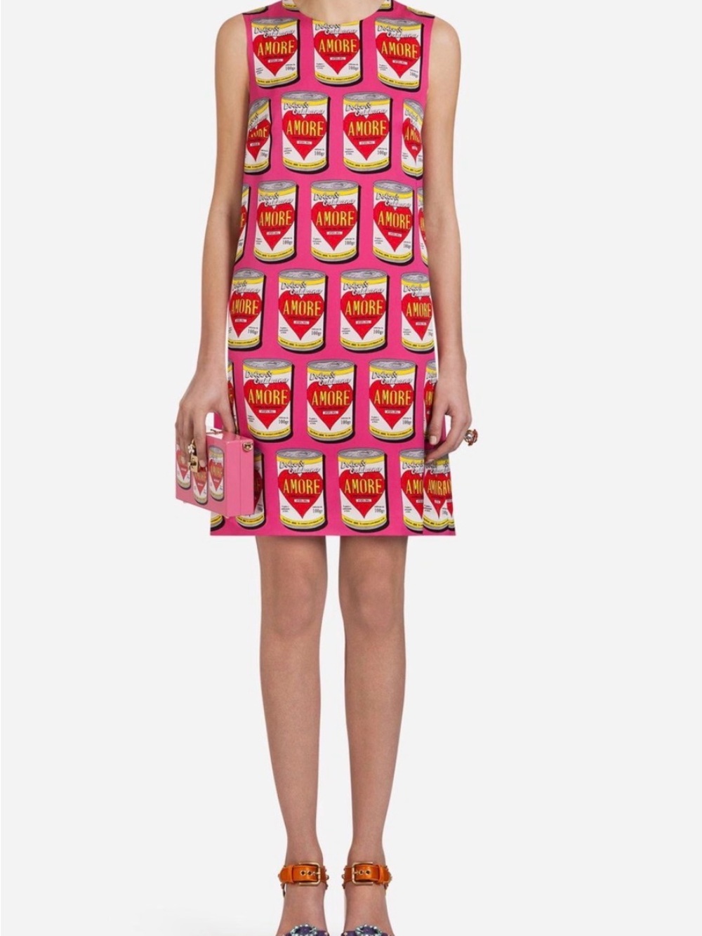 Dolce & Gabbana Can of Amore Pink Graphic Shift Dress silk IT38